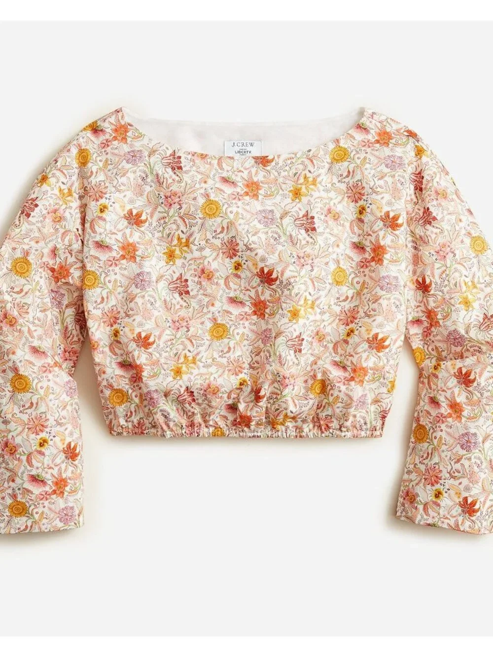 J. Crew Liberty Fabric Garden Of Life Top Bell-Sleeve Organic Cotton Cropped S